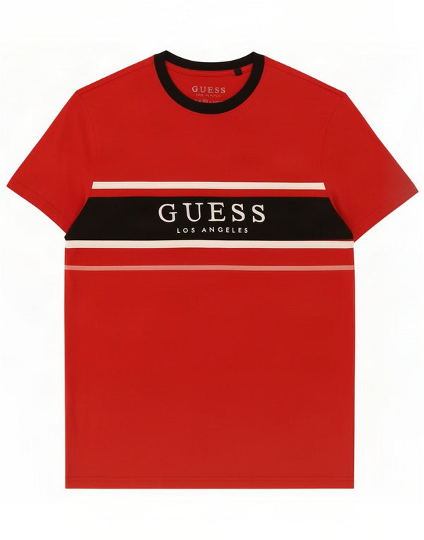 Guess Mens Graphic T-Shirt Top Medium Red Colourblock Cotton