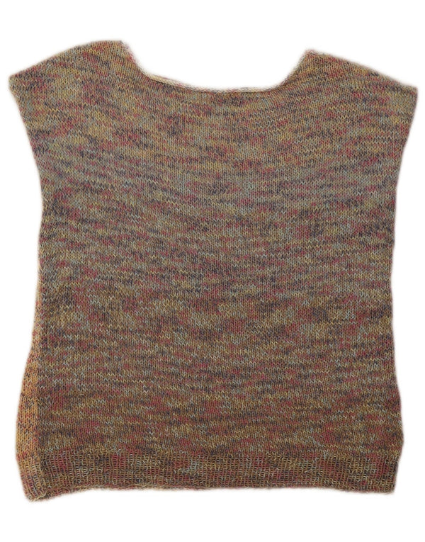 Vintage Damen Crop Vest Tank Top UK 14 Medium Beige Flecked