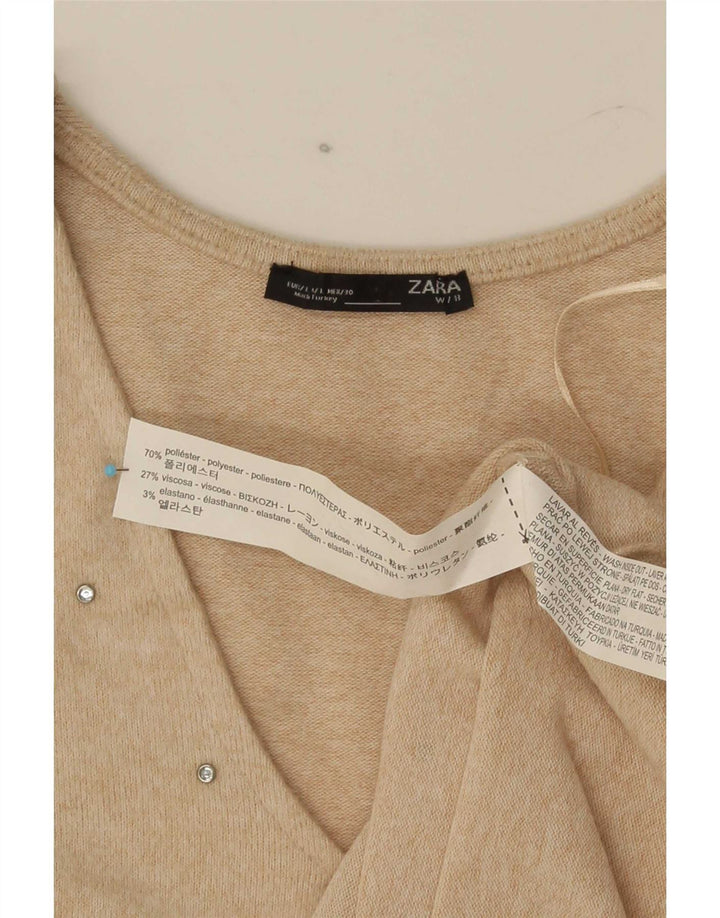 Zara Damen-Pullover mit V-Ausschnitt, UK 16, Größe L, Beige, Polyester