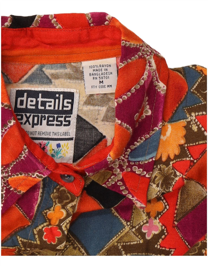 Vintage Damen Kurzarmshirt UK 14 Medium Mehrfarbig Geometrisch