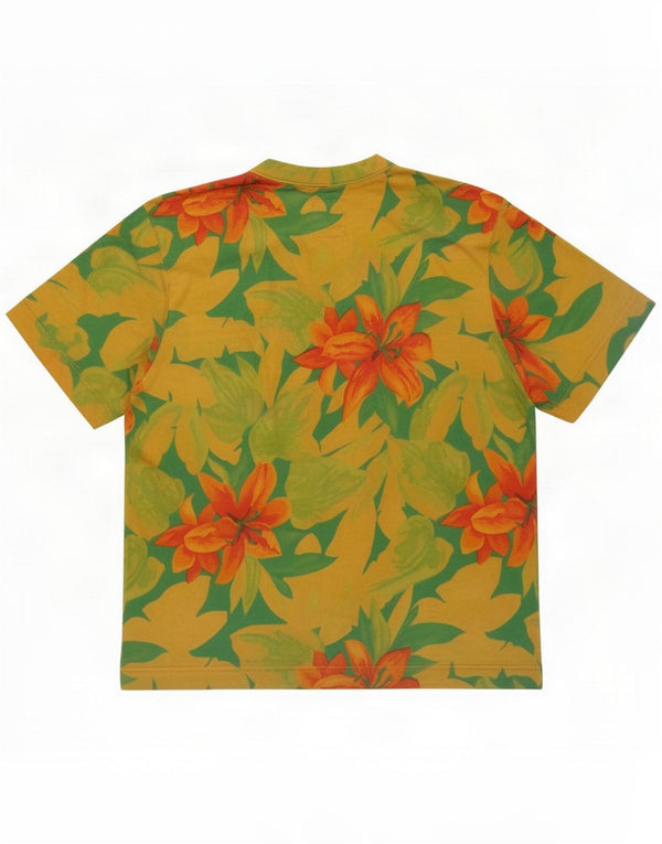 Belfe & Womens Graphic T-Shirt Top UK 14 Medium Yellow Floral Cotton