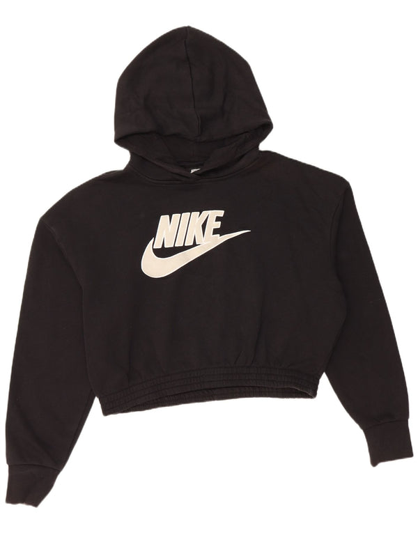 Nike Womens Crop Graphic Hoodie Pullover UK 14 Mittelschwarze Baumwolle