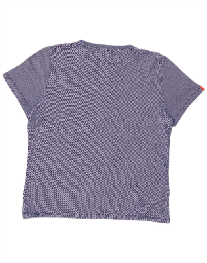 SUPERDRY Herren-T-Shirt-Oberteil 2XL aus blauer Nadelstreifen-Baumwolle