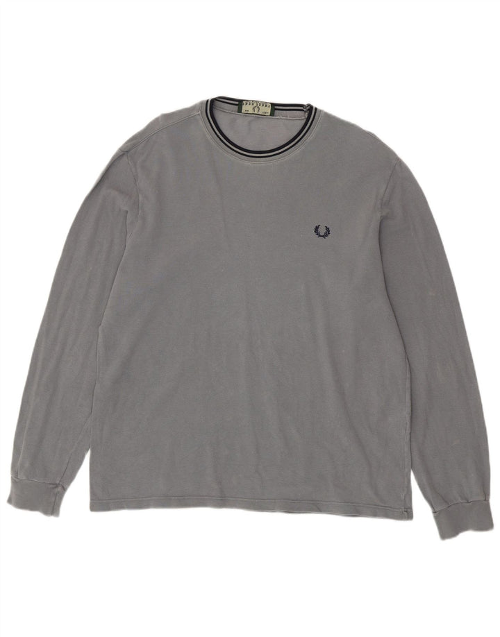 FRED PERRY Herren-Top, langärmelig, mittelgraue Baumwolle