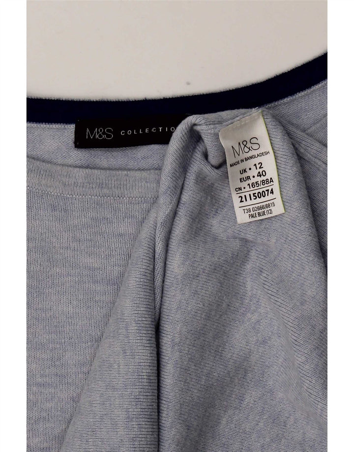Marks & Spencer Damen Top Langarm UK 12 Mittelblaue Baumwolle
