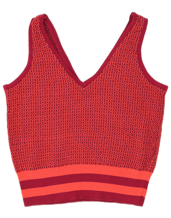 Zara Damen Crop Knit Vest Top UK 10 Kleine rote geometrische Viskose