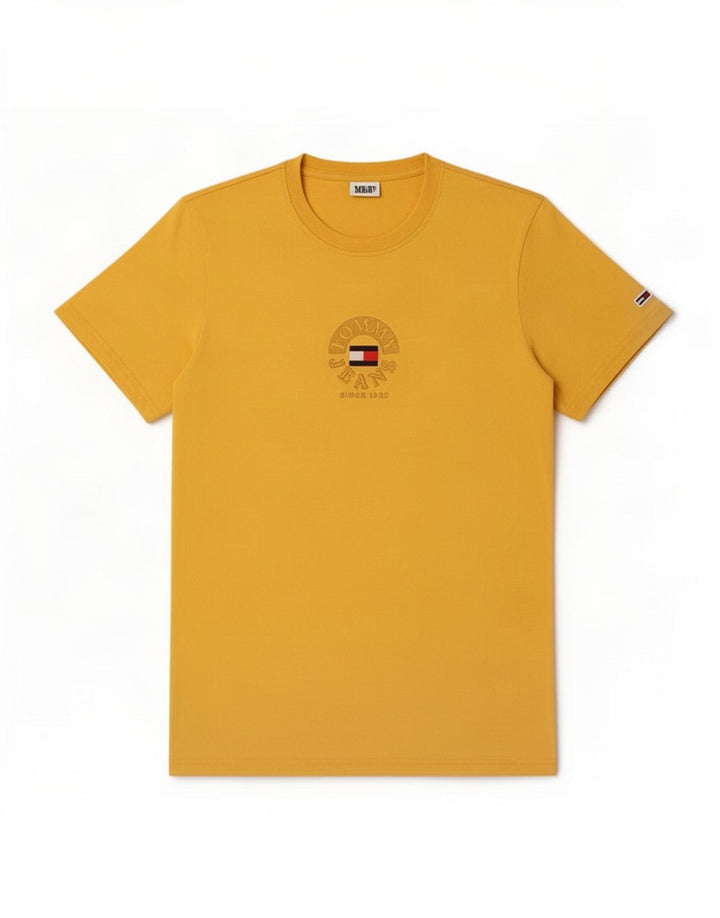 Tommy Hilfiger Herren-T-Shirt mit Grafik, mittelgelbe Baumwolle