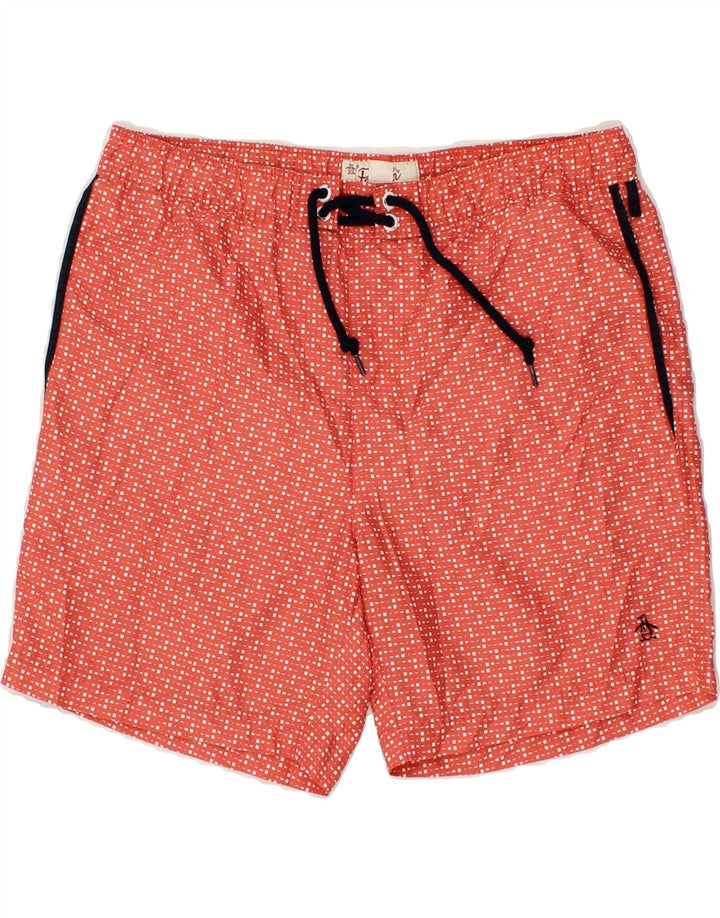 PENGUIN Mens Swimming Shorts Small  Red Geometric Vintage Penguin and Second-Hand Penguin from Messina Hembry 