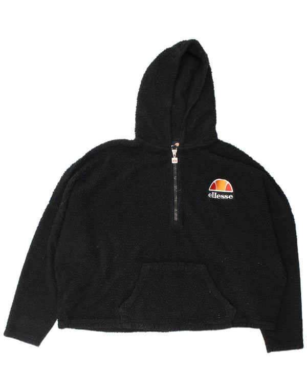 Ellesse Damen-Fleecepullover in Übergröße mit Kapuze und Reißverschluss am Hals, Gr. 16, Schwarz
