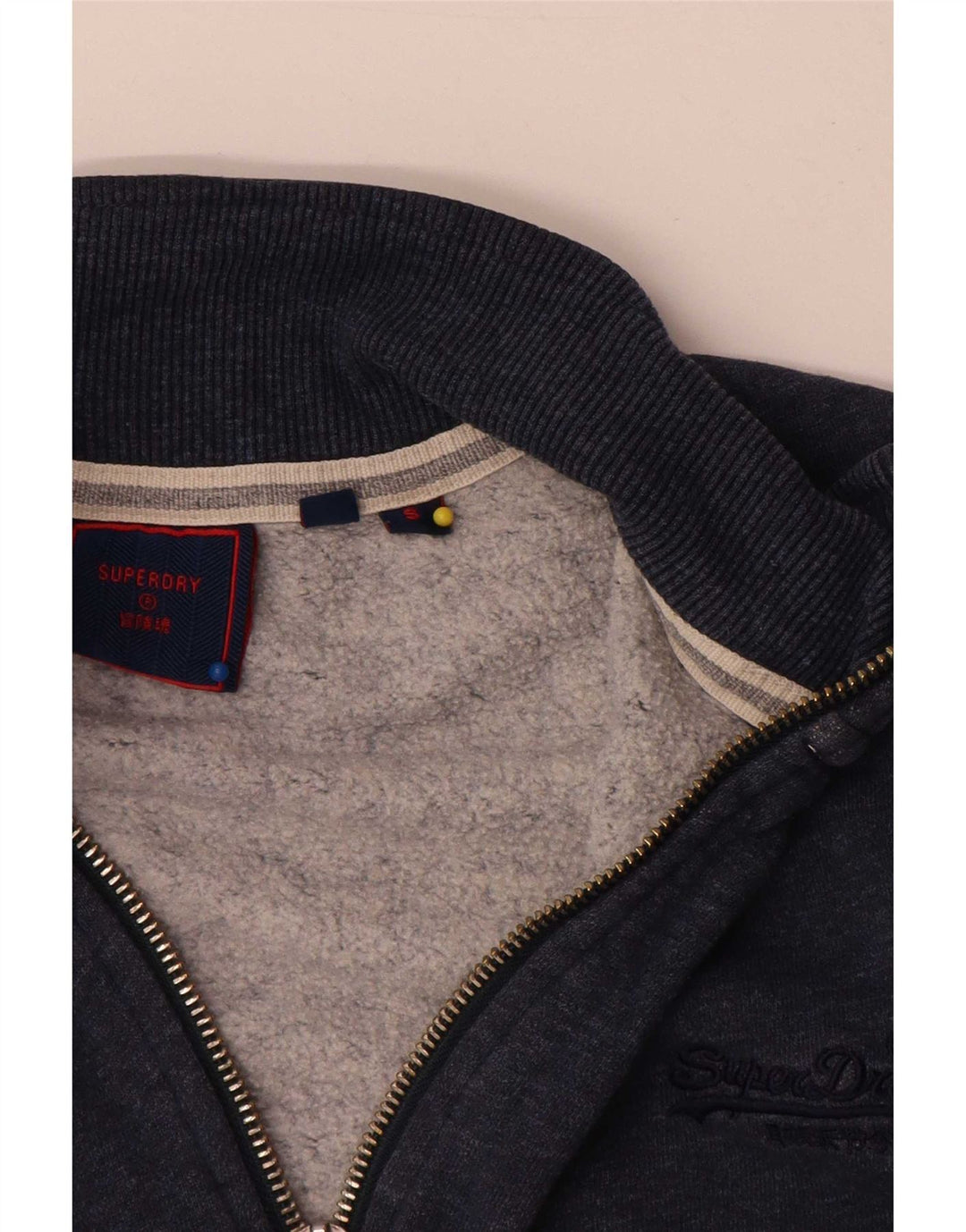 Superdry Herren-Sweatshirt mit Reißverschluss am Hals, Größe S, marineblaue Baumwolle