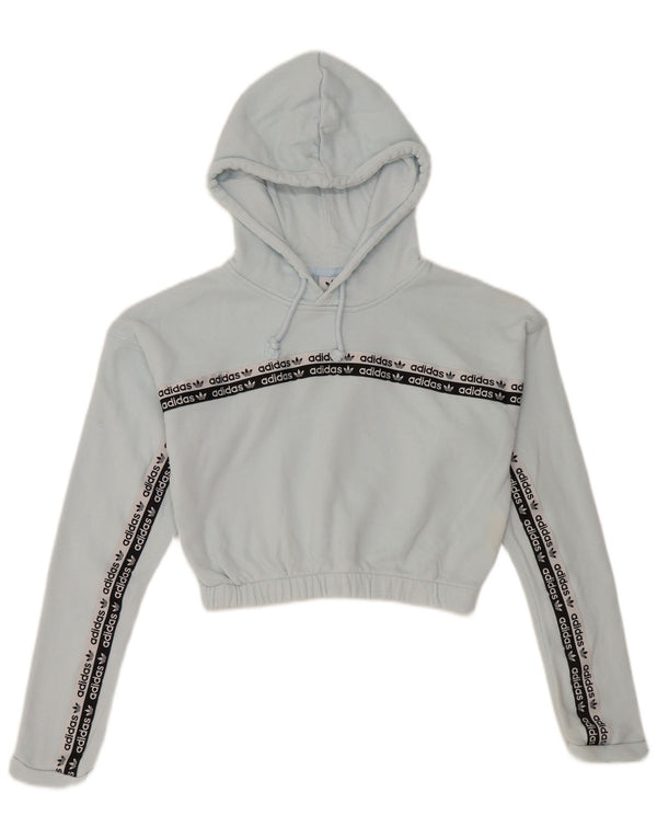 Adidas Damen Crop Graphic Hoodie Pullover UK 8 Small Blaue Baumwolle