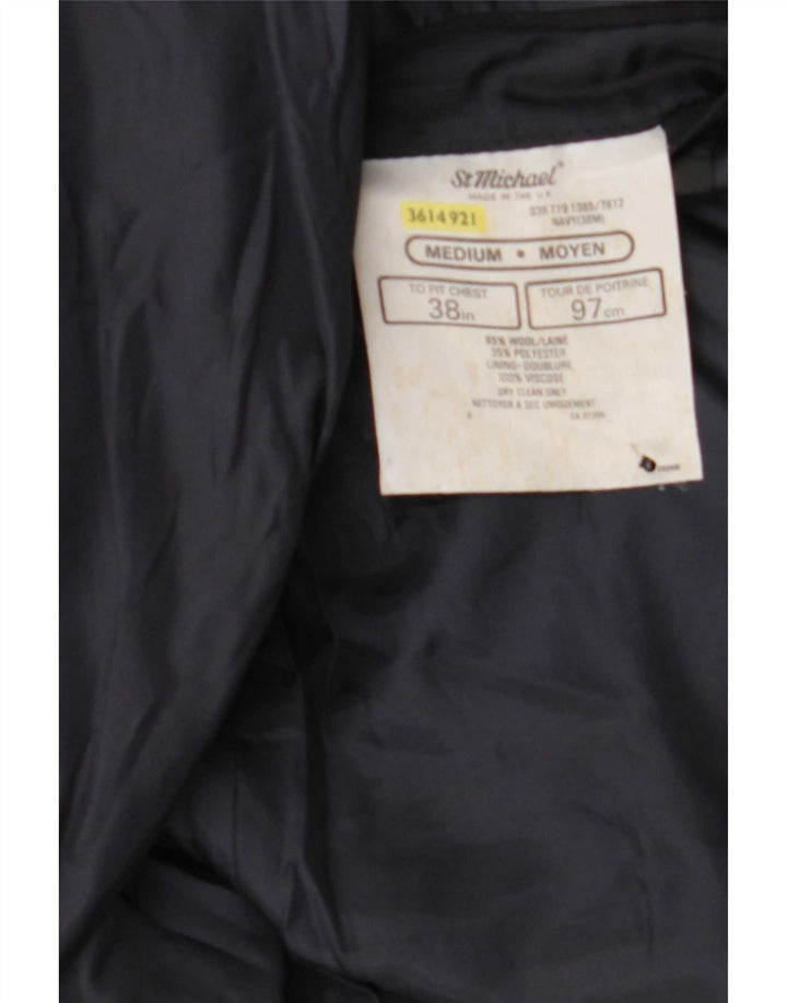 St Michael Herren Zweireihige Blazerjacke UK 38 Mittelmarineblaue Wolle