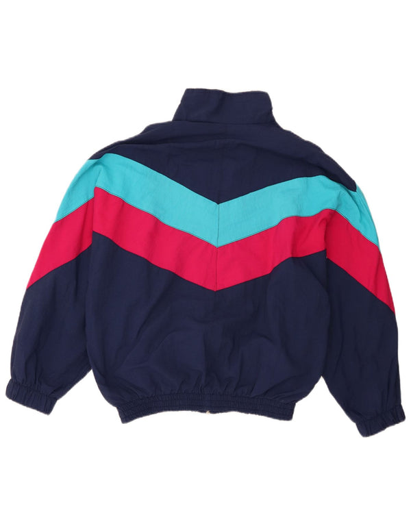 Vintage Damen Trainingsanzug Top Jacke UK 16 Large Marineblau Farbblock