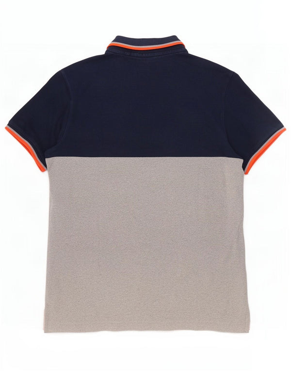 Superdry Herren-Poloshirt mit grafischer klassischer Passform, 2XL, blaue Farbblock-Baumwolle