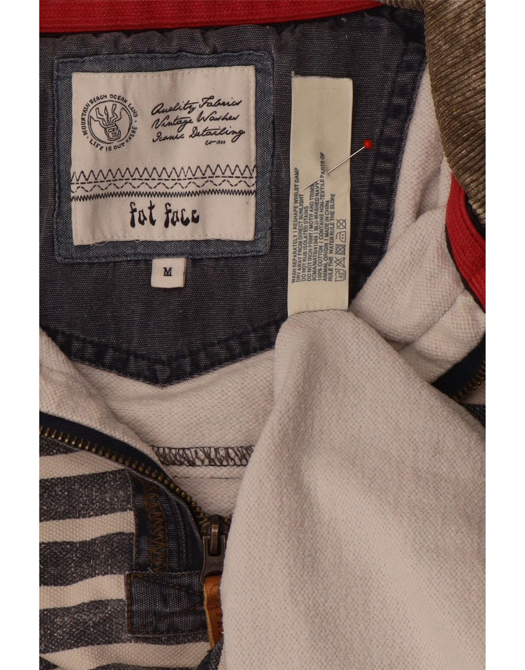 FAT FACE Herren-Sweatshirt mit Reißverschluss am Hals, mittelgrau gestreifte Baumwolle
