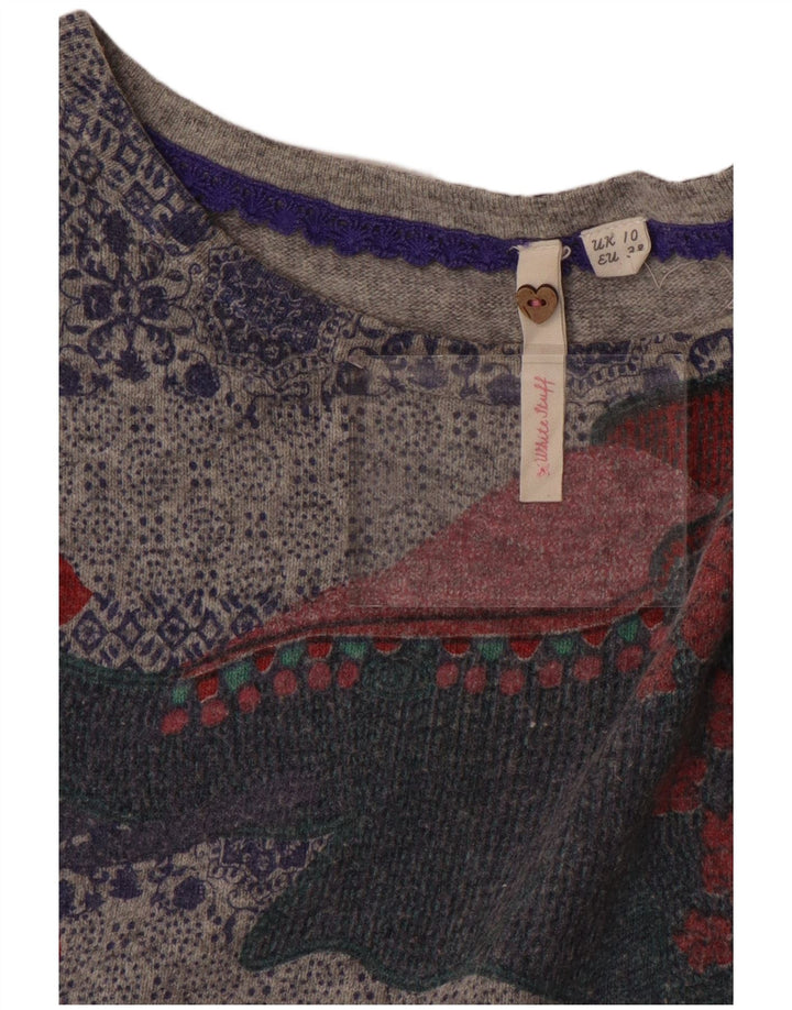 WHITE STUFF Damen-Pullover mit grafischem U-Boot-Ausschnitt, Gr. 10, Größe S, Grau