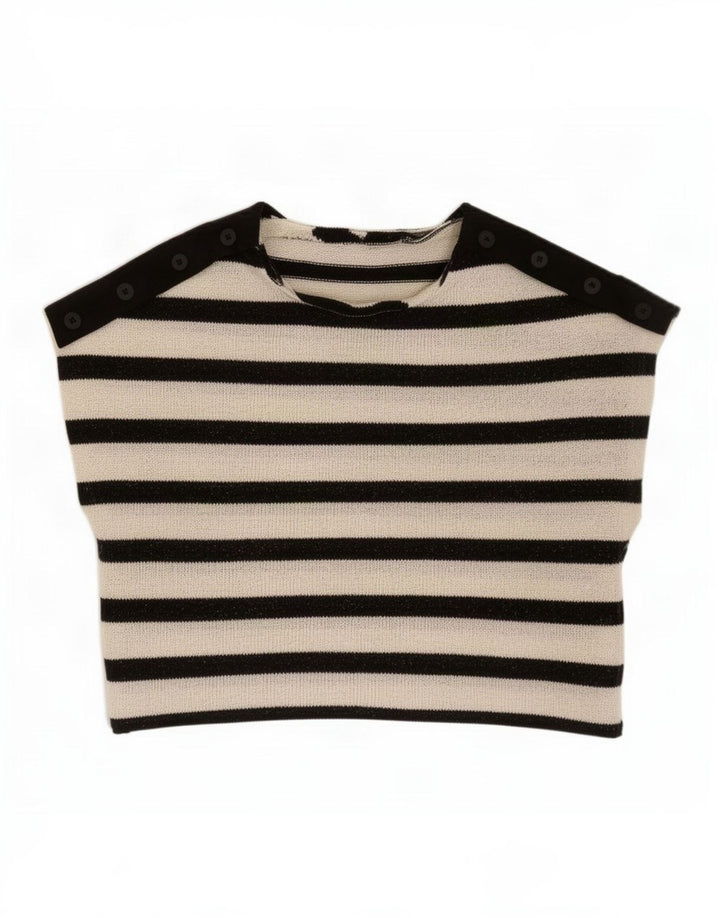 Zara Damen Ärmelloses Crop Top UK 10 Small Schwarz gestreift Polyester