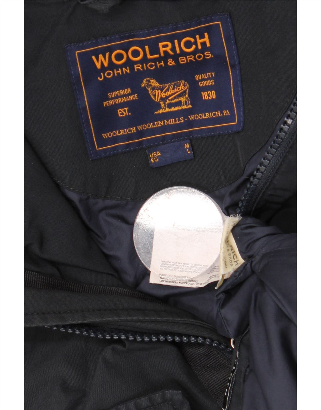 WOOLRICH Herren-Parka mit Kapuze, UK 40, Größe L, marineblau, Baumwolle