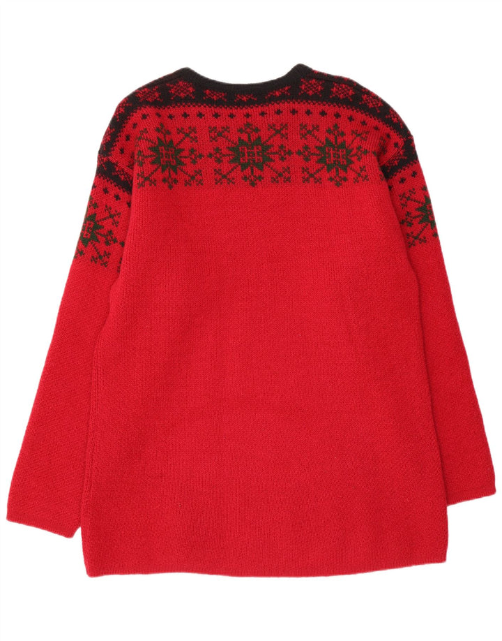 JANUS Herren-Pullover mit Rundhalsausschnitt, IT 50, mittelrote Fair-Isle-Wolle