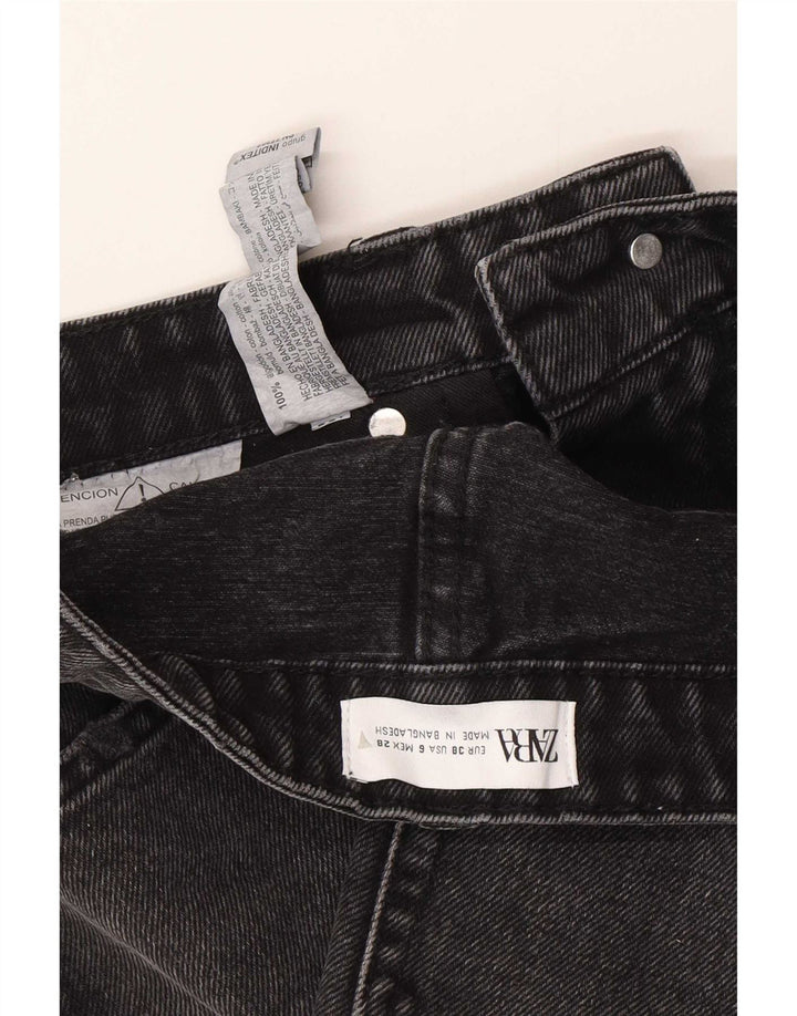 Zara Damen Distressed Denim Shorts EU 38 Small W28 Schwarze Baumwolle