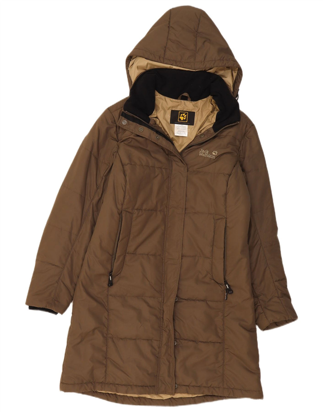 Jack Wolfskin Wattierter Damenmantel mit Kapuze, UK 12/14, mittleres Khaki-Polyester