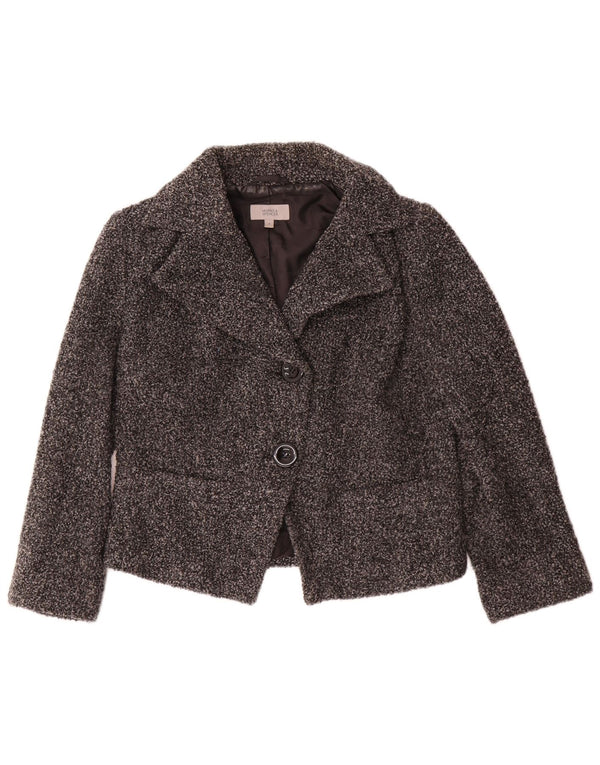Marks & Spencer Damen-Blazerjacke mit 2 Knöpfen, Gr. 14, groß, grau gesprenkelte Wolle