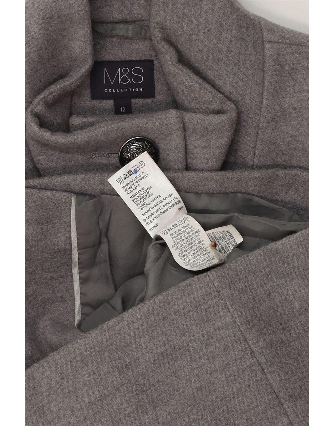 Marks & Spencer Damen Militärjacke UK 12 Mittelgraues Polyester