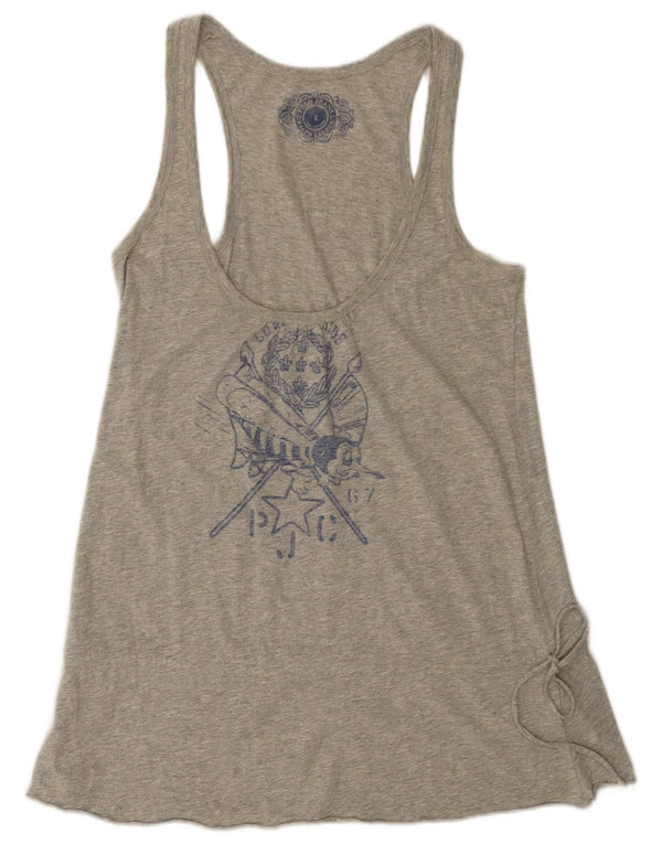 POLO RALPH LAUREN Damen Grafik-Trägershirt UK 14 Große graue Baumwolle