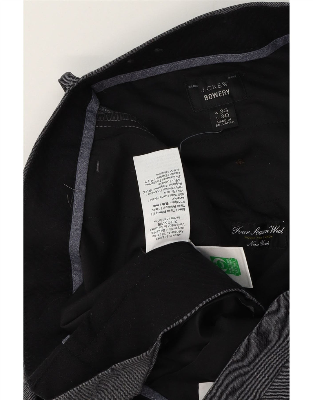 J. CREW Herren BOWERY Slim Chinohose W33 L30 Graue Nadelstreifenwolle