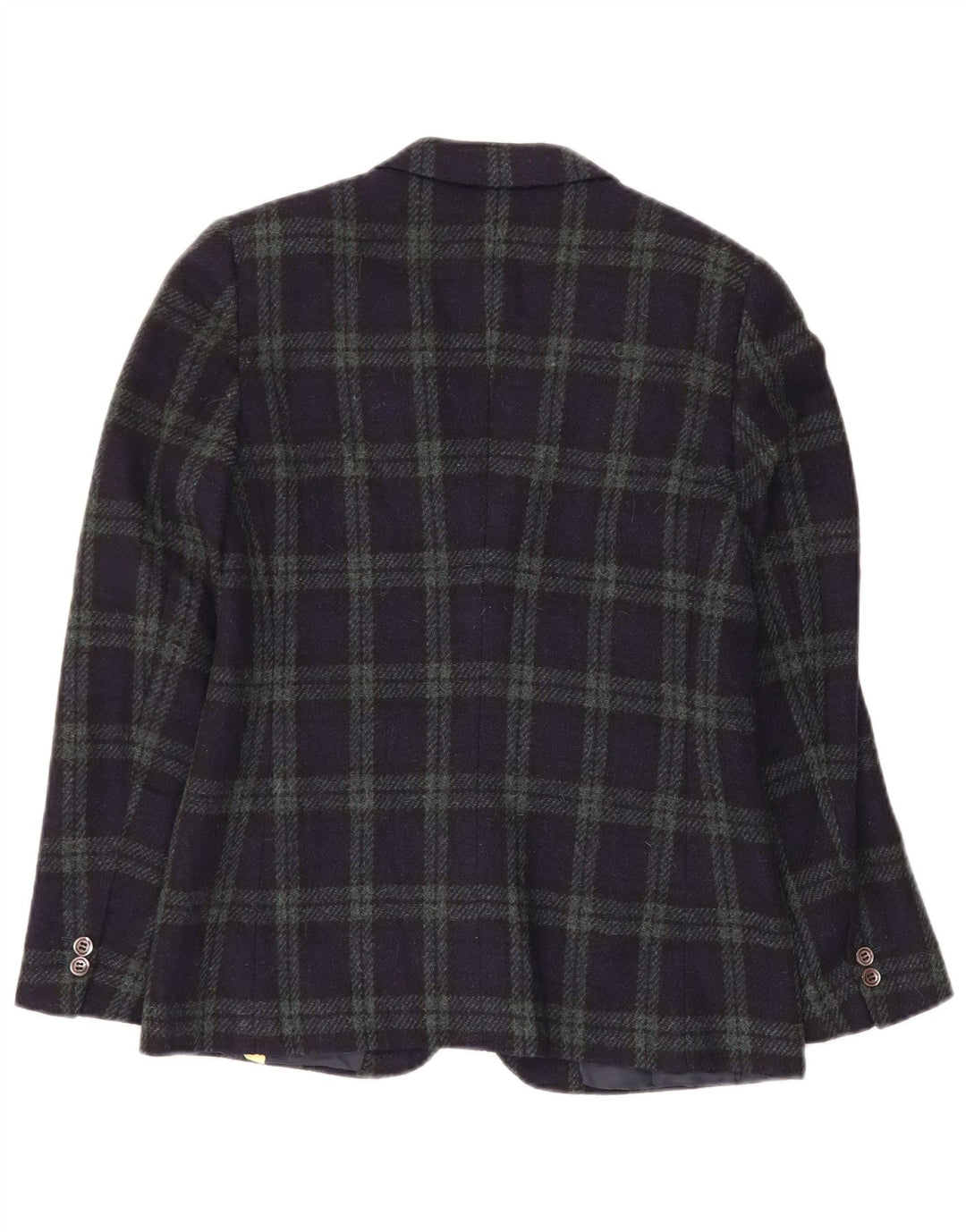 VINTAGE Damen 2-Knopf-Blazerjacke IT 44 Mittelmarineblau karierte Wolle