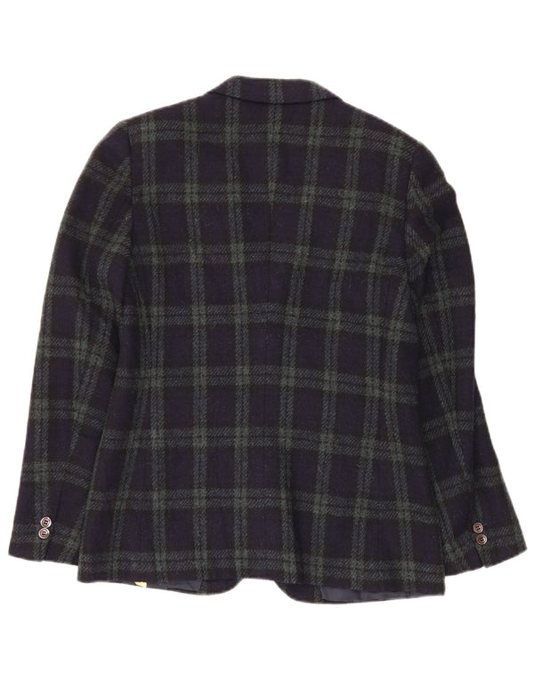 VINTAGE Damen 2-Knopf-Blazerjacke IT 44 Mittelmarineblau karierte Wolle