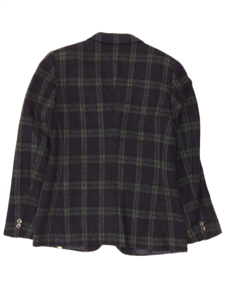 VINTAGE Damen 2-Knopf-Blazerjacke IT 44 Mittelmarineblau karierte Wolle