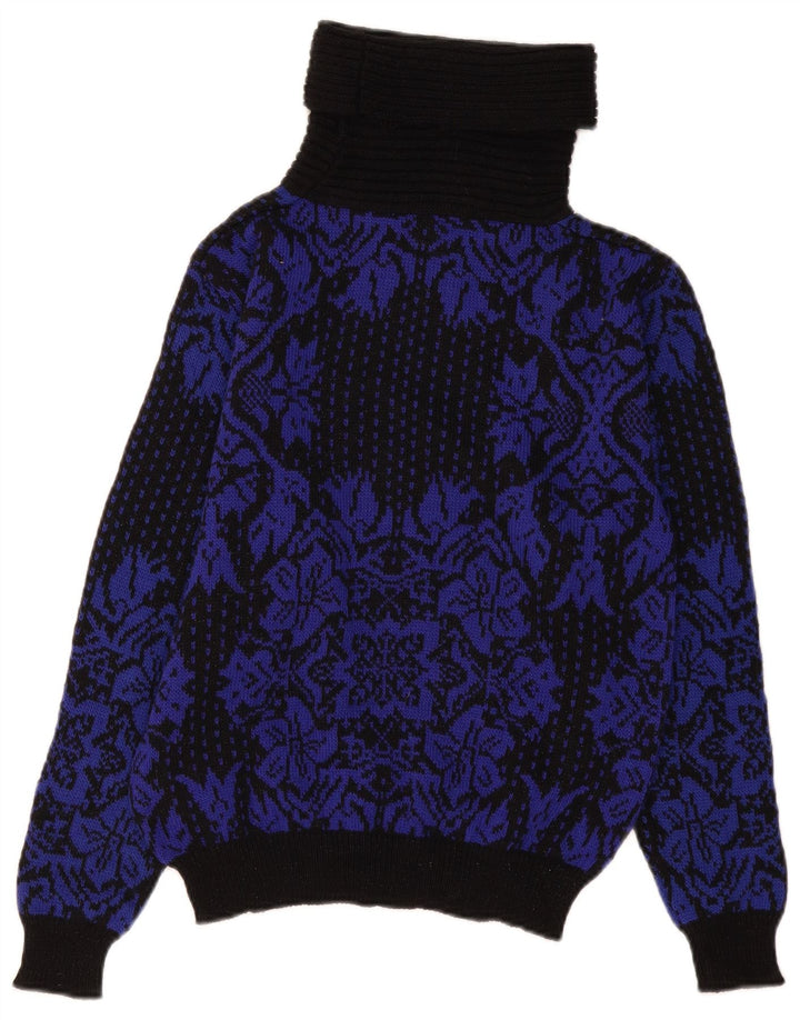 Vintage Damen Rollkragenpullover Pullover UK 14 Mittelschwarz geblümt