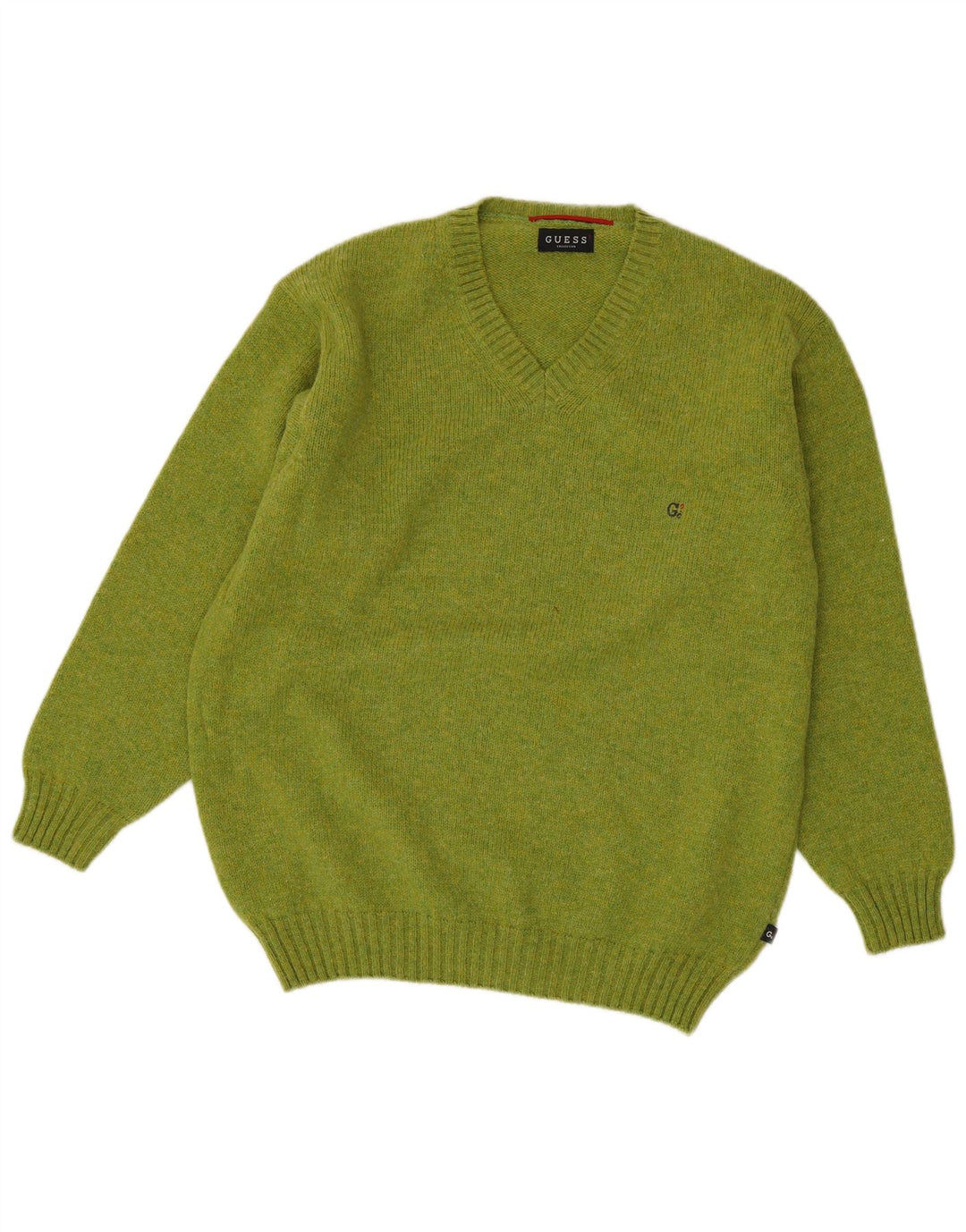 Guess Herren-Pullover mit V-Ausschnitt, große grüne Wolle