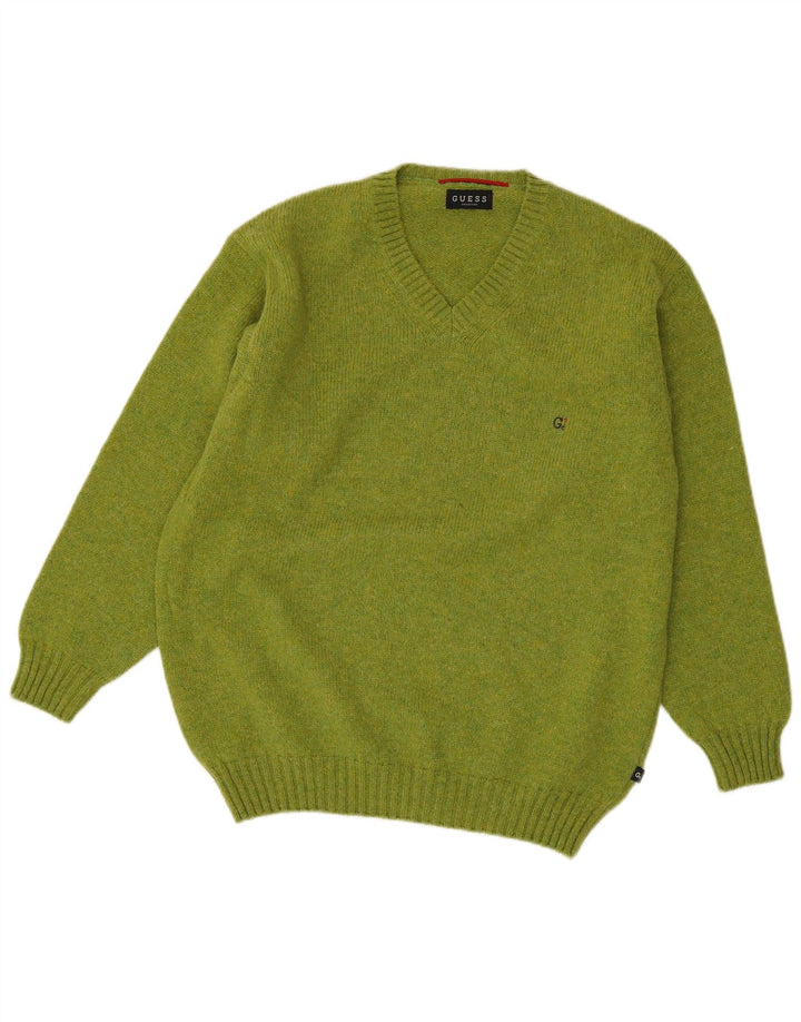 Guess Herren-Pullover mit V-Ausschnitt, große grüne Wolle