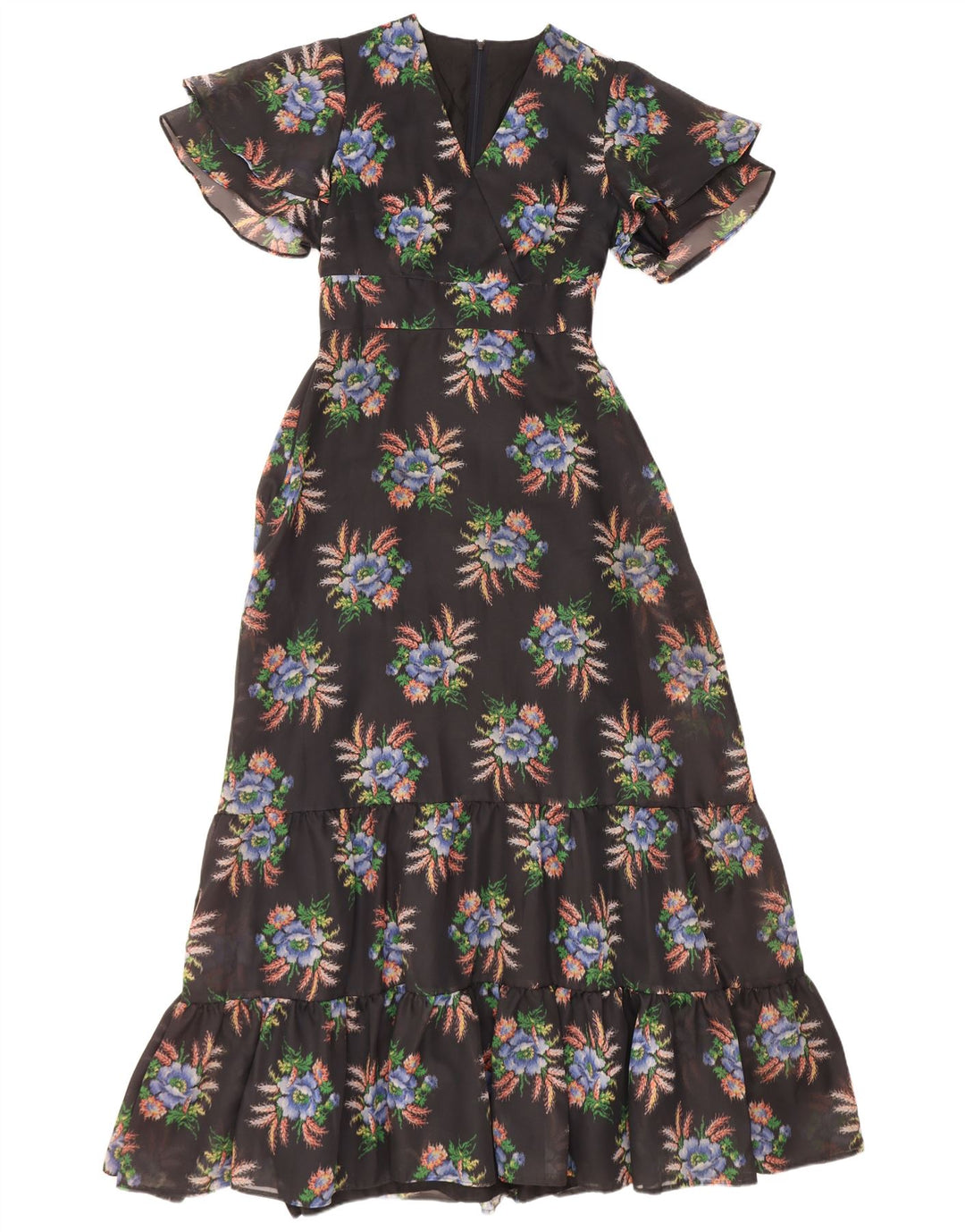 Diolen Damen Maxikleid EU 42 Großes schwarzes Blumenmuster aus Polyester