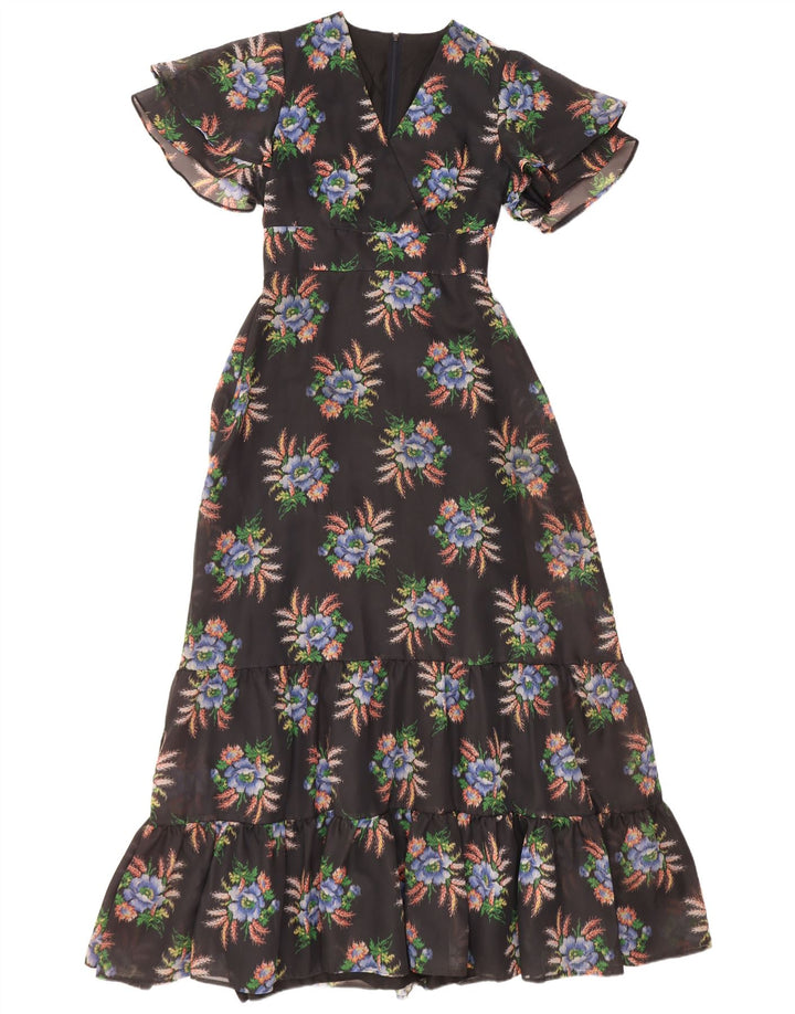 Diolen Damen Maxikleid EU 42 Großes schwarzes Blumenmuster aus Polyester
