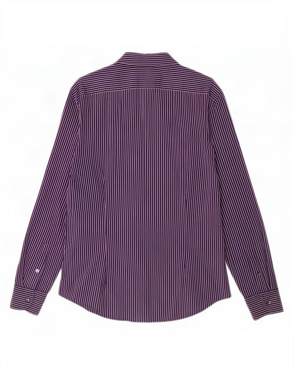 Benetton Herrenhemd XL Marineblaue Nadelstreifen-Baumwolle