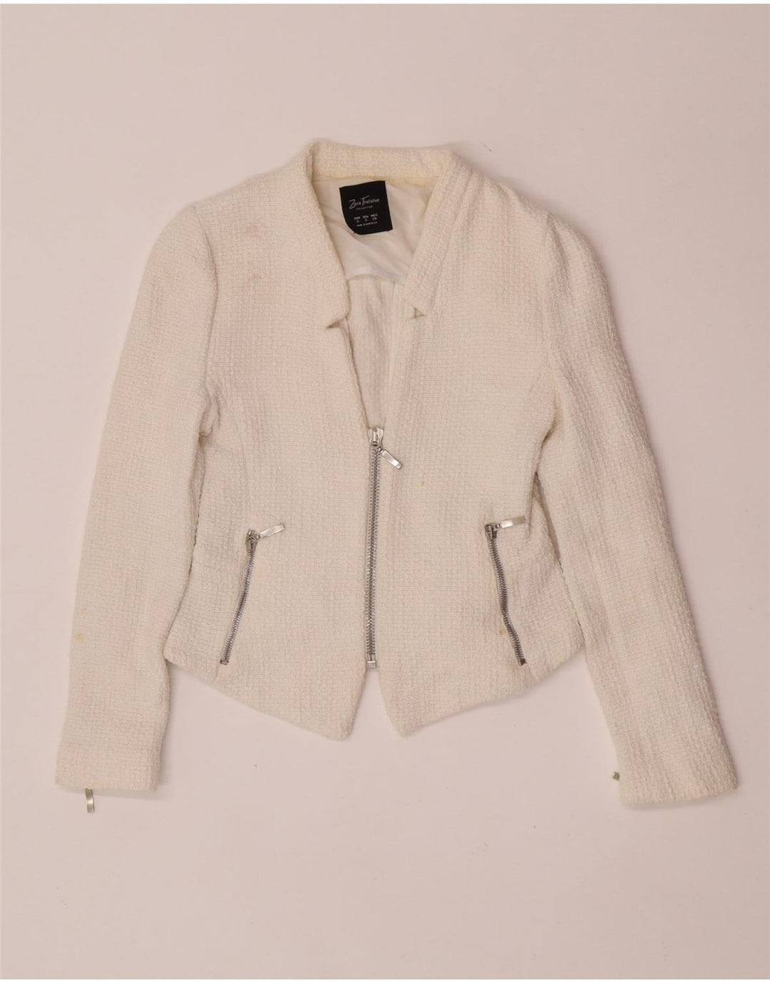 Zara Damen Crop Blazer Jacke UK 8 Small Weiße Baumwolle