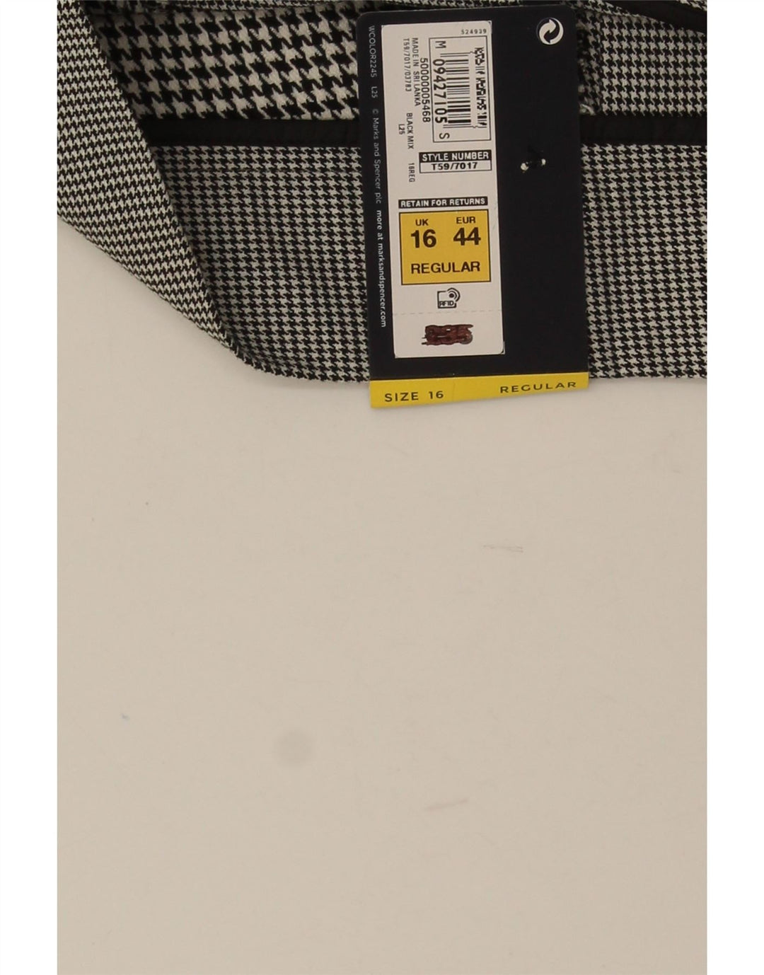 Marks & Spencer Damen Faltenrock UK 16 Large W34 Schwarzer Hahnentritt