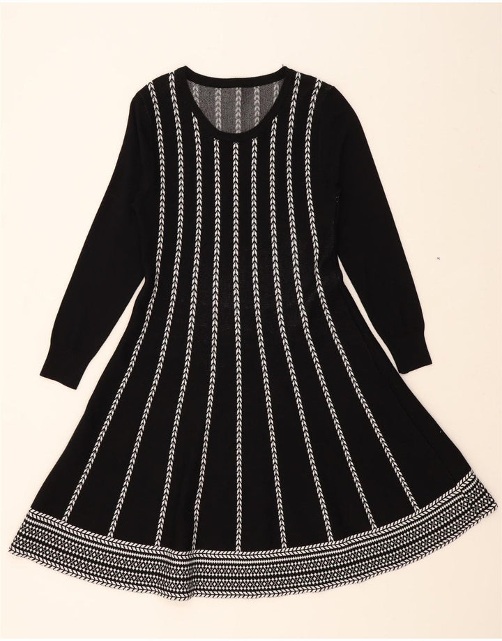 VINTAGE Womens Knit A-Line Dress UK 12 Medium Black Striped Polyamide Vintage Vintage and Second-Hand Vintage from Messina Hembry 