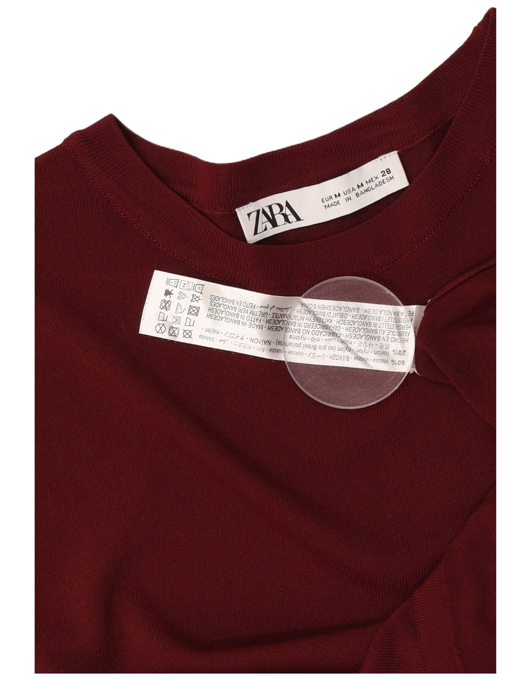 Zara Damen T-Shirt Top UK 12 Medium Burgund Viskose