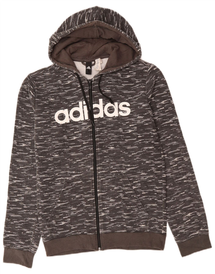 ADIDAS Herren-Kapuzenpullover mit grafischem Reißverschluss, mittelgrau gefleckte Baumwolle