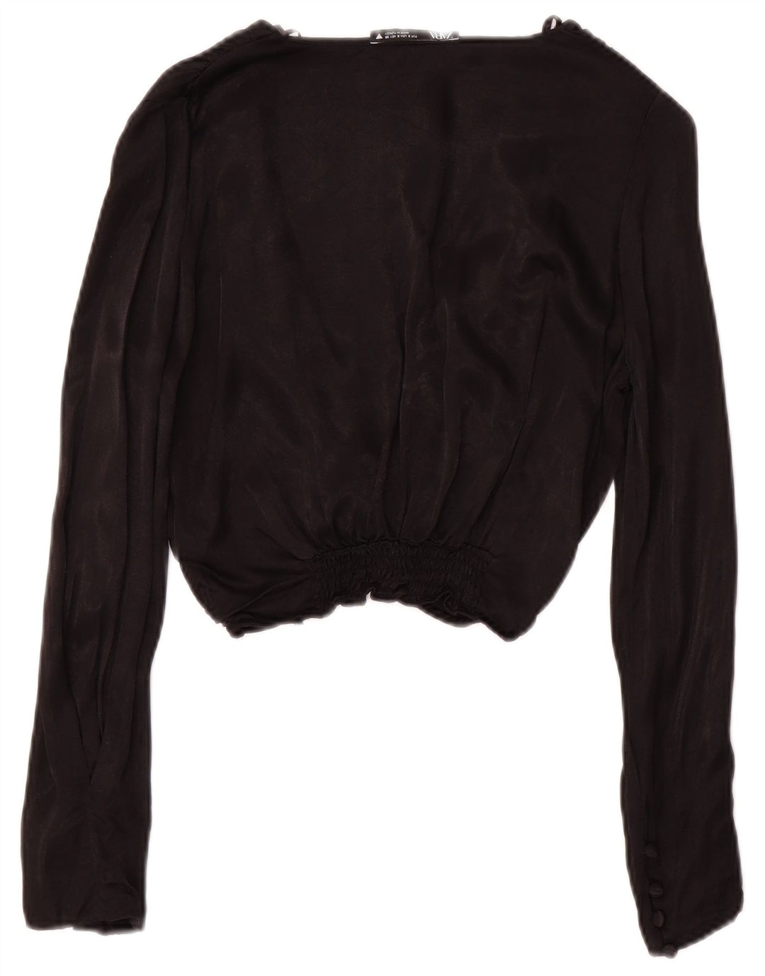 Zara Damen Langarm-Crop-Top UK 10 Small Schwarz
