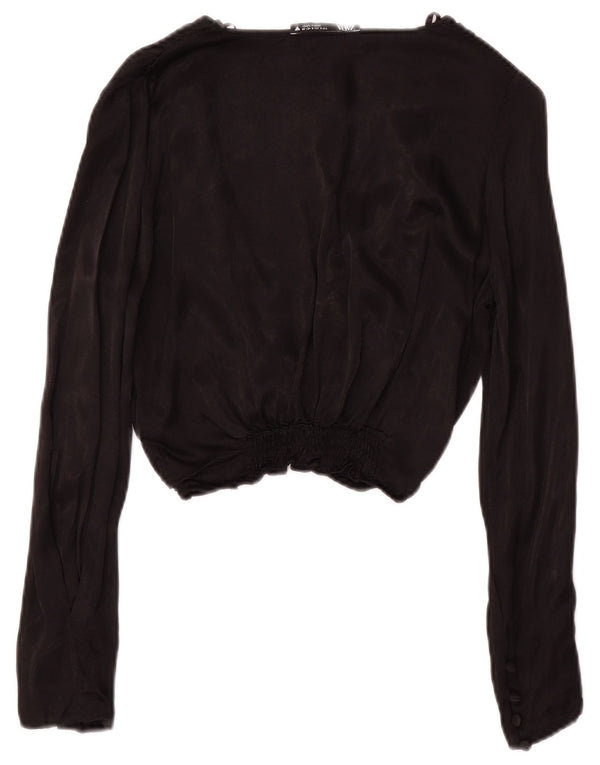 Zara Damen Langarm-Crop-Top UK 10 Small Schwarz