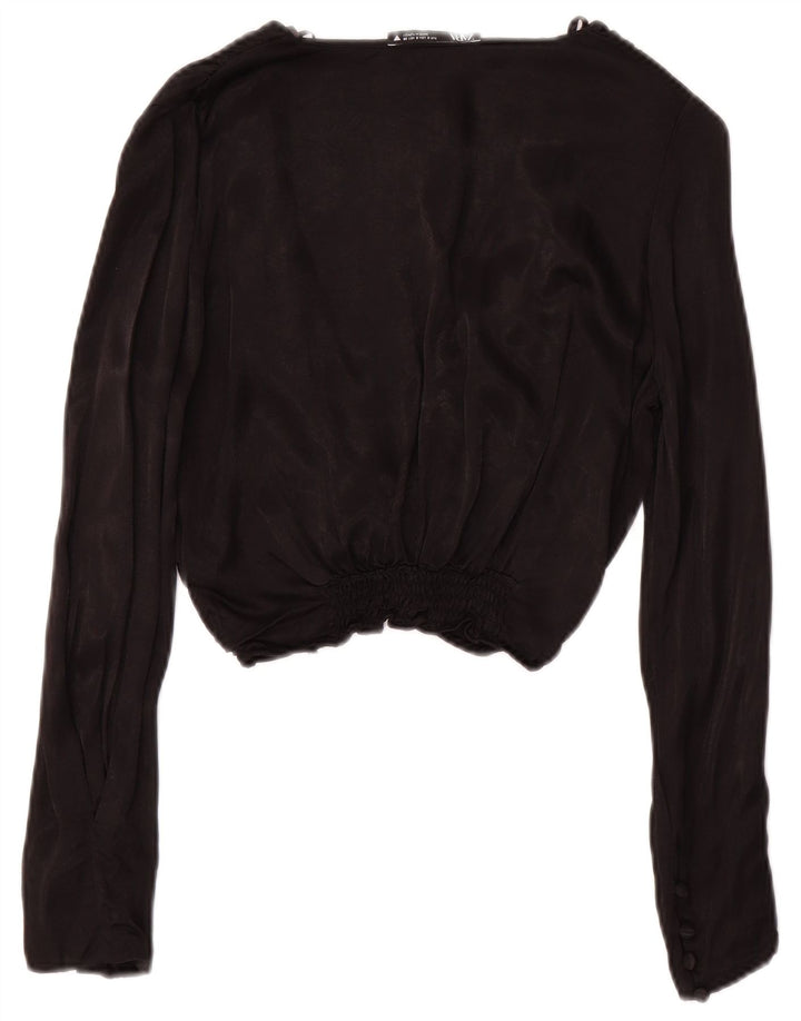 Zara Damen Langarm-Crop-Top UK 10 Small Schwarz