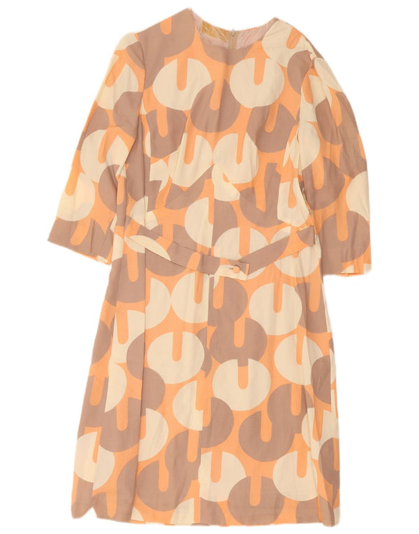 Vintage Damen 3/4 Ärmel Etuikleid UK 12 Medium Orange Geometrisch