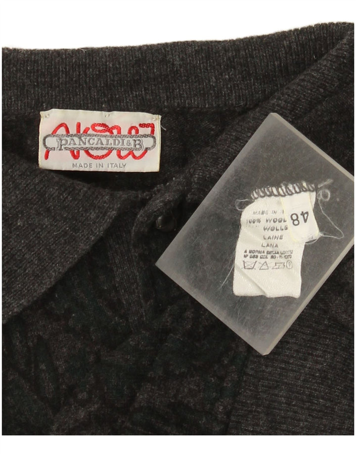 Pancaldi & B Herren-Pullover mit Rollkragen, IT 48, mittelgraue Paisley-Wolle