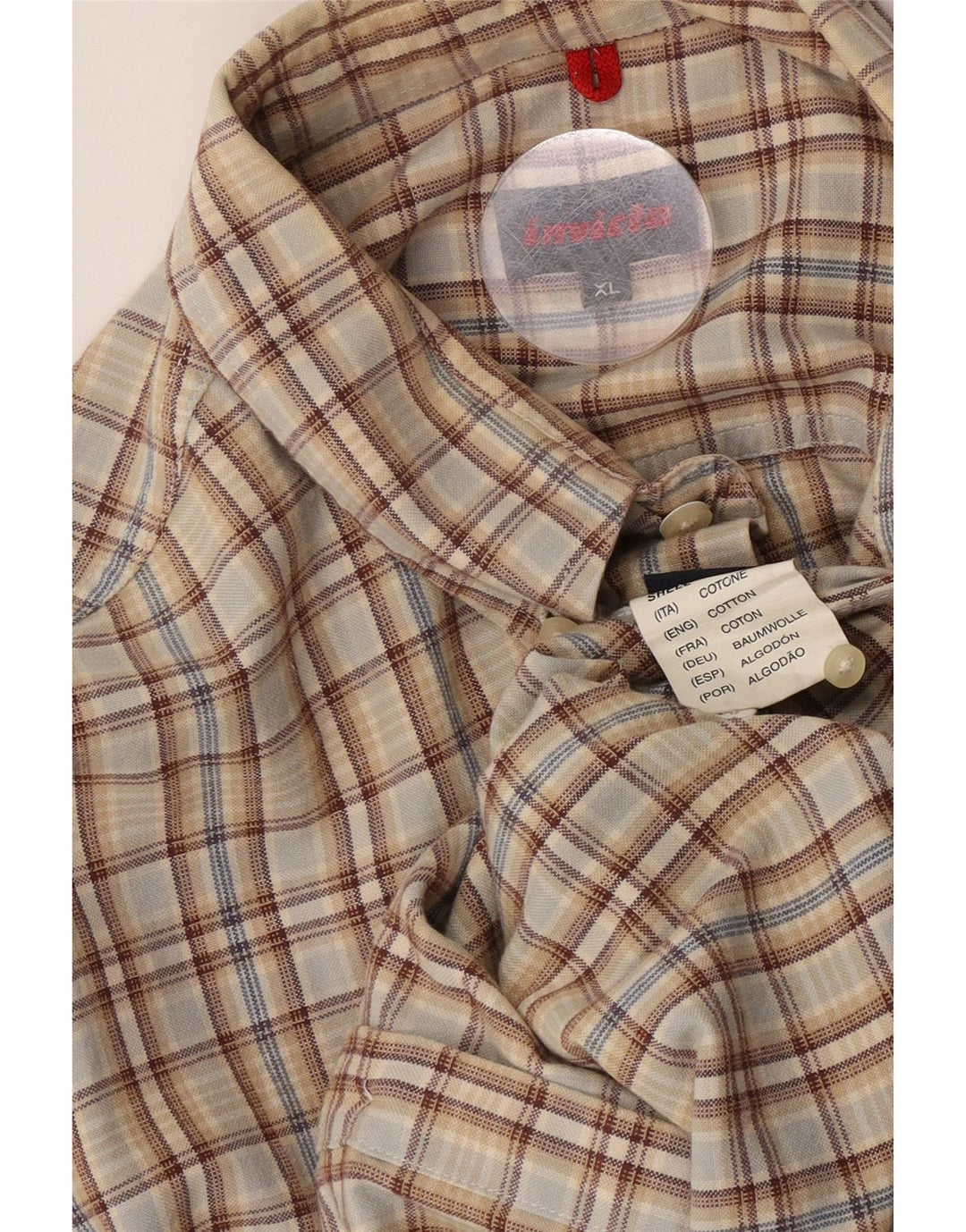 Invicta Herrenhemd XL Beige kariert Baumwolle