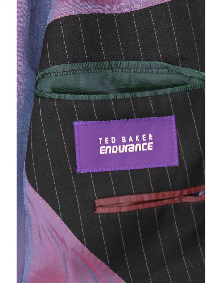 TED BAKER Herren-Blazer mit 2 Knöpfen, UK 44, 2XL, schwarze Nadelstreifenwolle